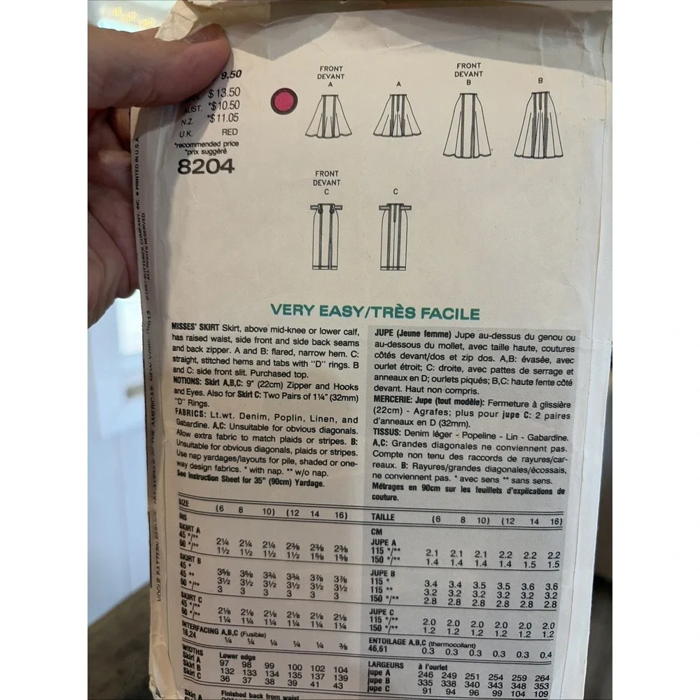 Vintage Vogue Sport 1991 Sewing Pattern 8205 Size 12-16 Uncut Skirt